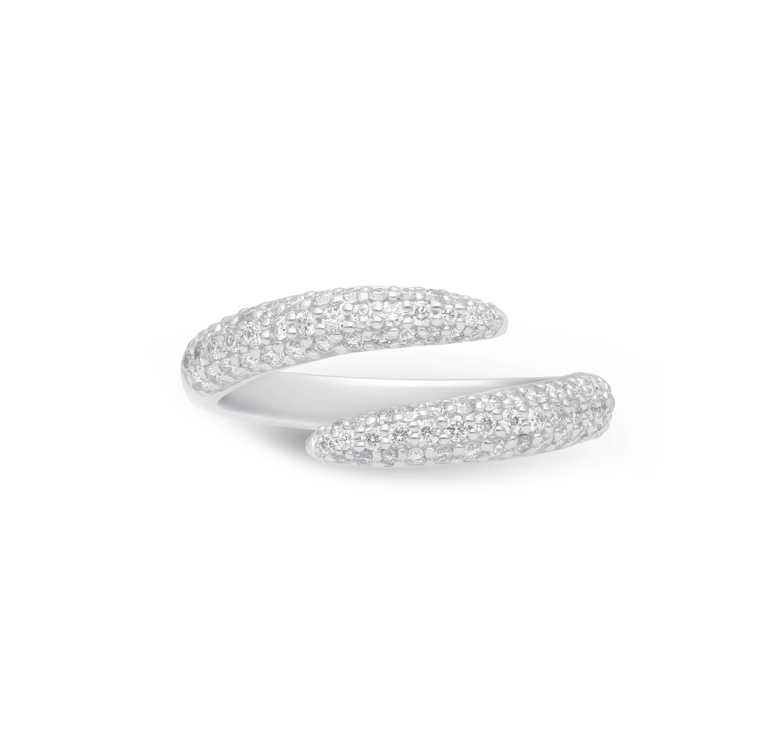14K White Gold Pavé Diamond Bypass Ring